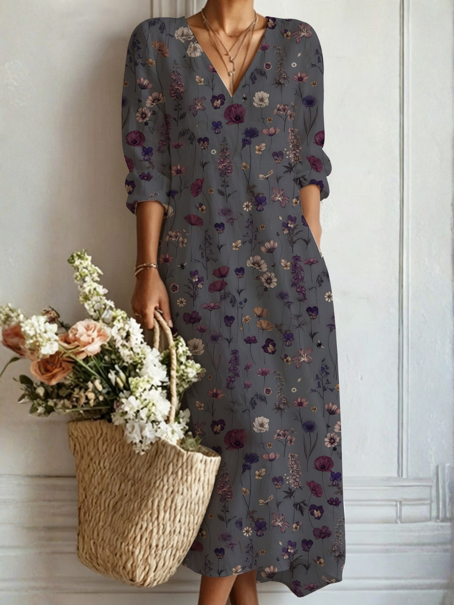 Lily | Charcoal Floral Maxi Dress