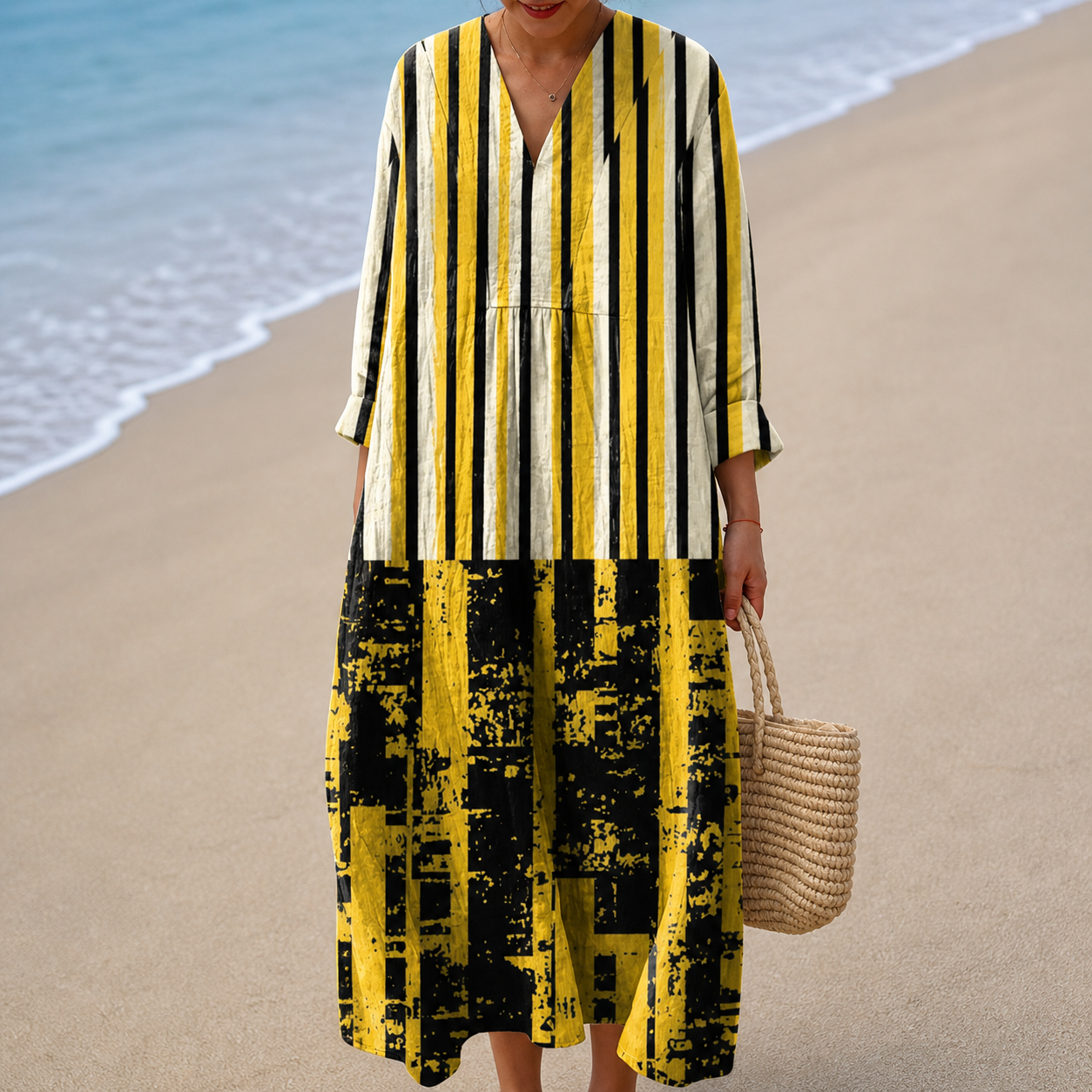 Zoe – Striped Bohemian Midi Dress