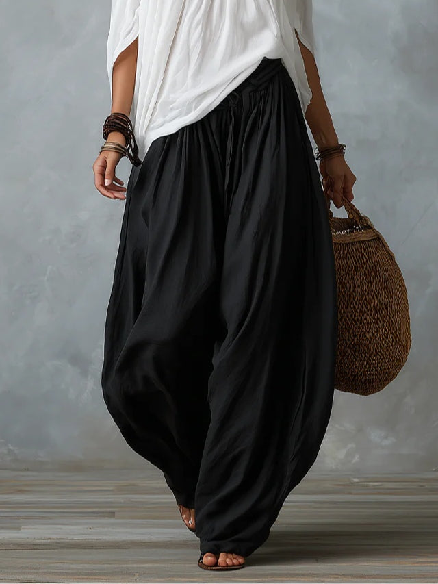 White Off-the-Shoulder Top and Loose-Fitting Lantern Pants Set