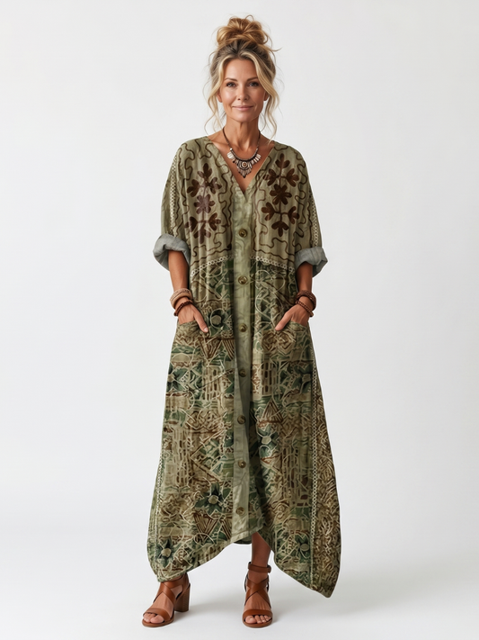 Aleta | Front Button Oversized Pocket Midi Dress