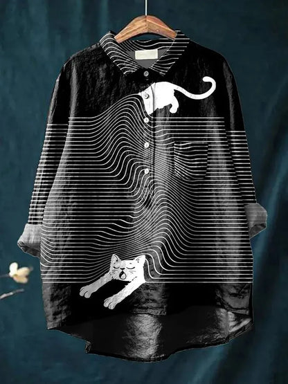 Tresha™ Playful Cat Art Blouse