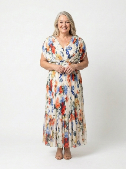 Savannah | Short Sleeve Pleated Floral Midi Dress