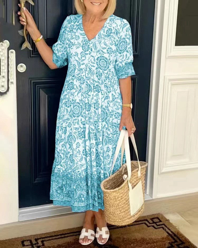 Keisha Floral Maxi Dress - Sky Blue