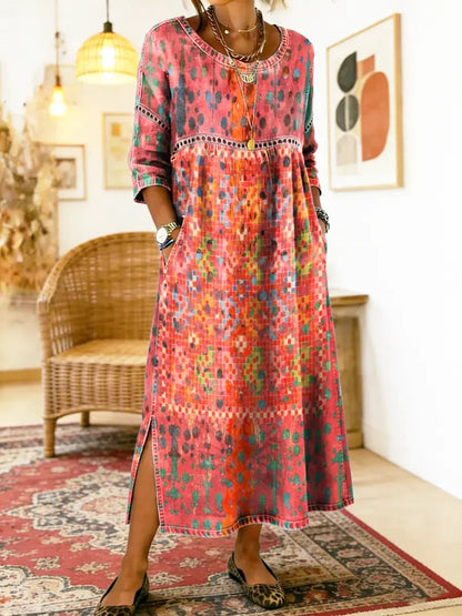 Gracie Printed Midi Dress in Red