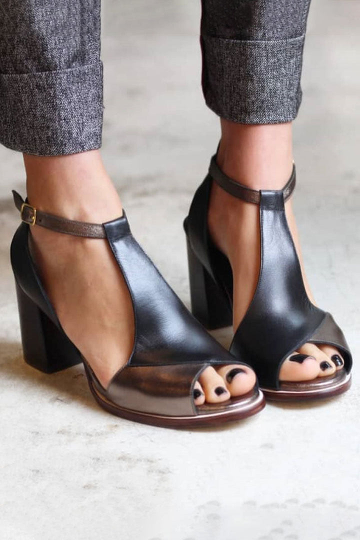 Nadaria | Sandalias de tacón peep-toe de patchwork negro