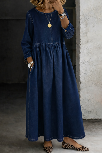 Melissa | Long Sleeve Denim Dress with Round Neck