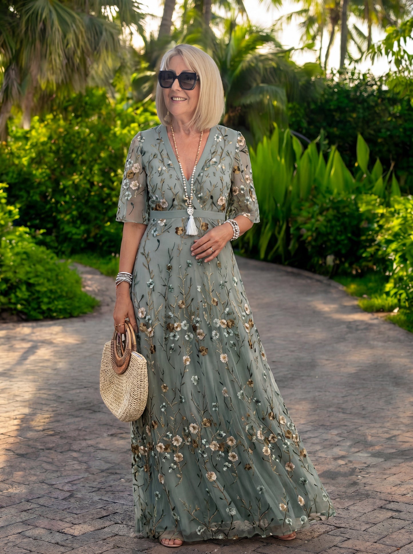 Melodi | Long Floral Dress with V-Neck