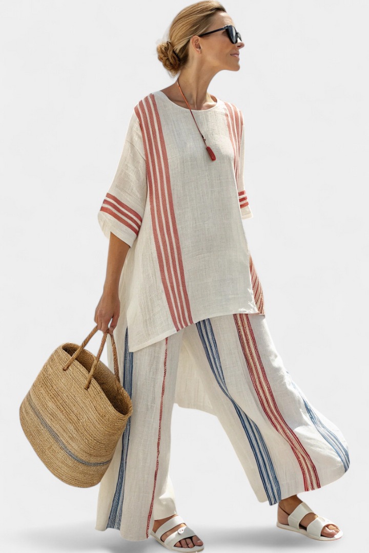 Maëlys | Top Rayas Multicolores y Pantalón Mediterráneo