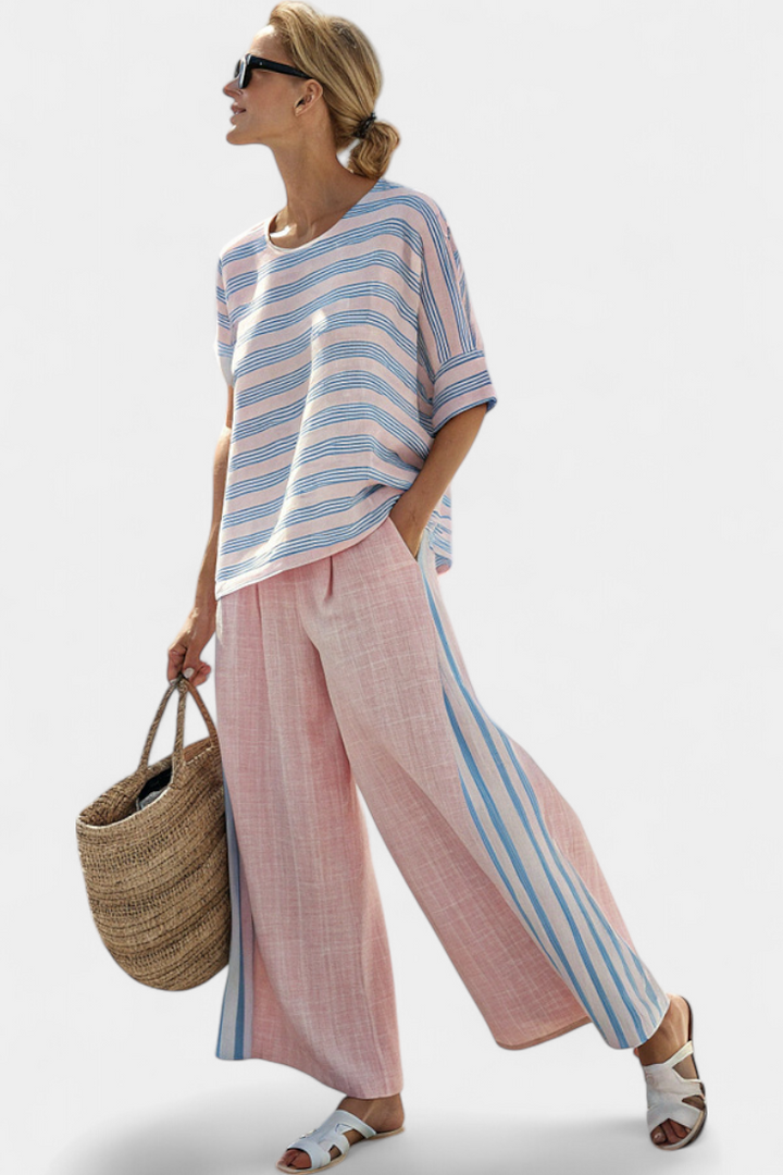 Célestine | Top Rosa Azul & Pantalón Suave