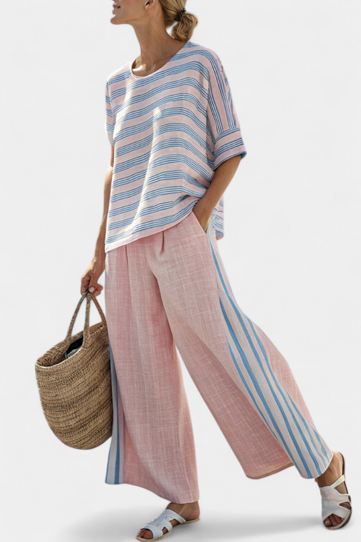 Célestine | Top Rosa Azul & Pantalón Suave
