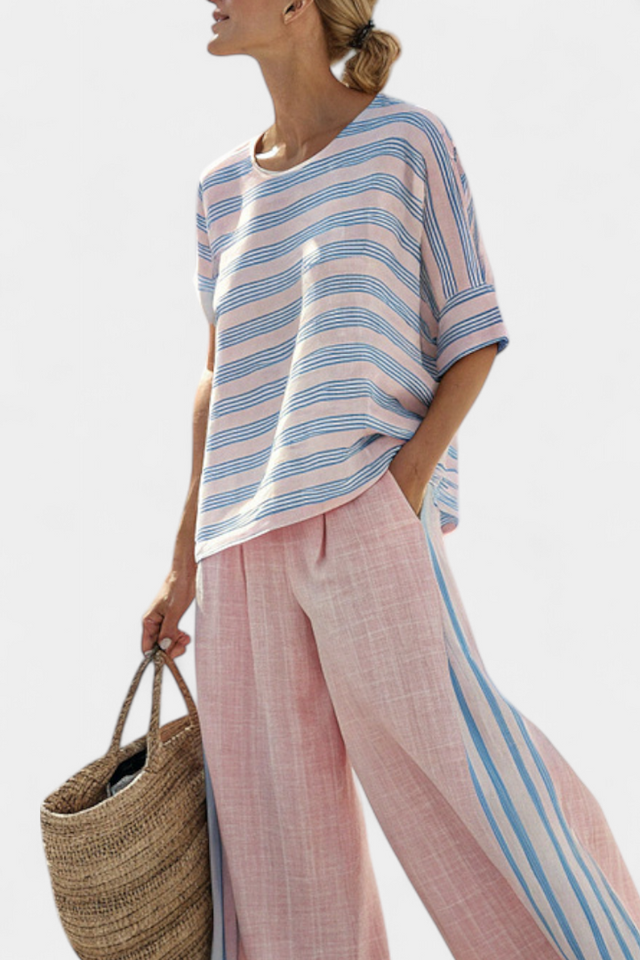 Célestine | Top Rosa Azul & Pantalón Suave