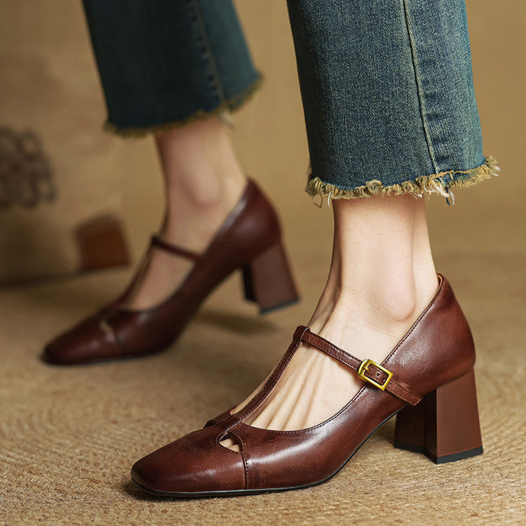 Elora Tacones Altos de Cuero Auténtico