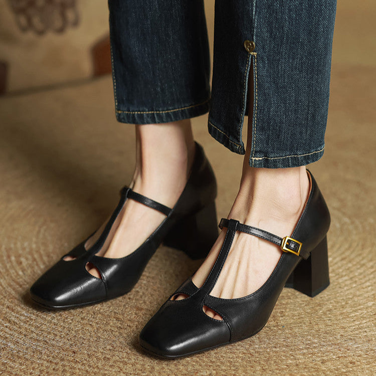 Elora Tacones Altos de Cuero Auténtico