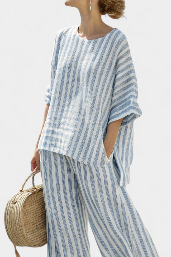 Rensleigh | Conjunto de Lino Rayado Azul