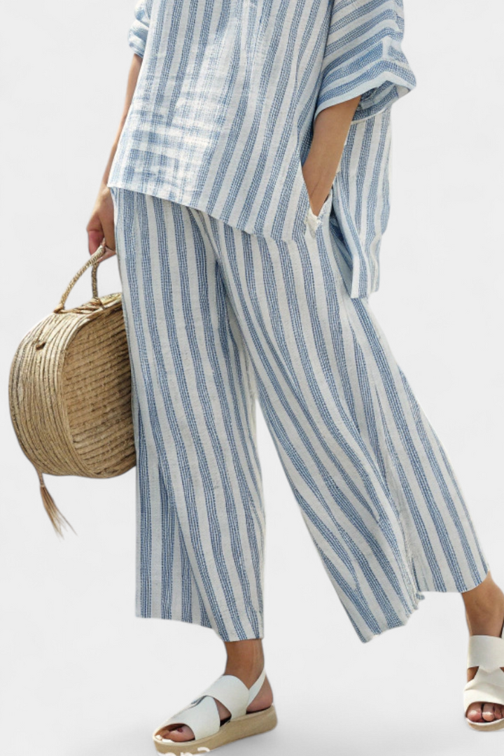 Rensleigh | Conjunto de Lino Rayado Azul