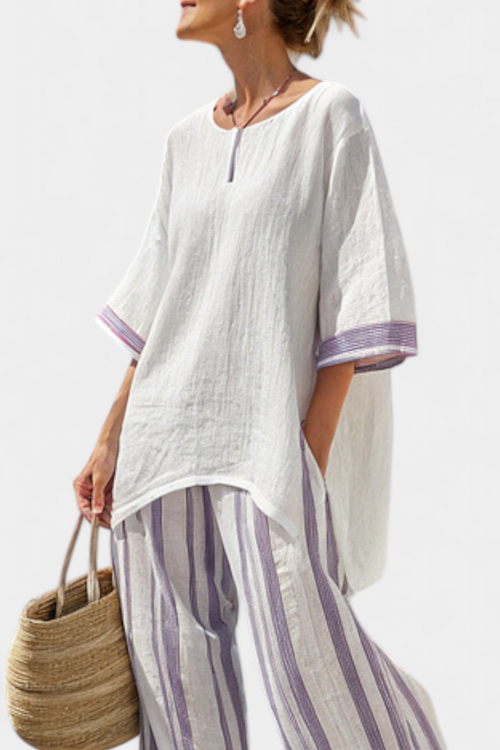 Allegra – blusa cómoda y pantalones a rayas de bambú