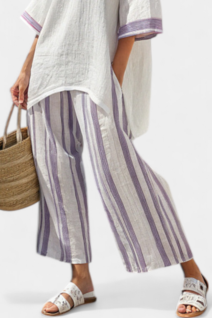 Allegra – blusa cómoda y pantalones a rayas de bambú