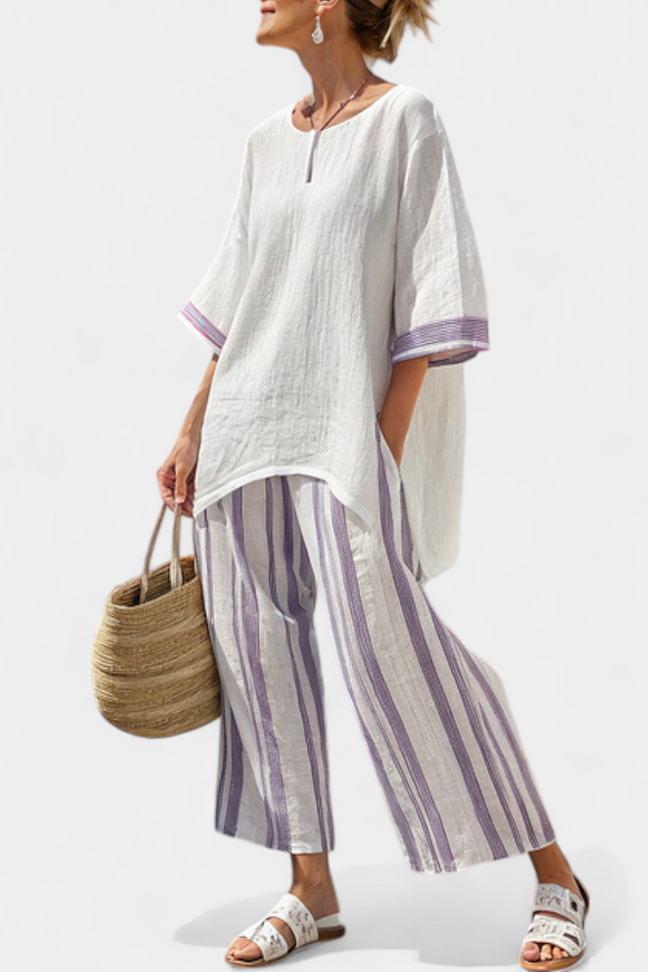 Clémence | Blusa Confort & Pantalón Rayado Bambú
