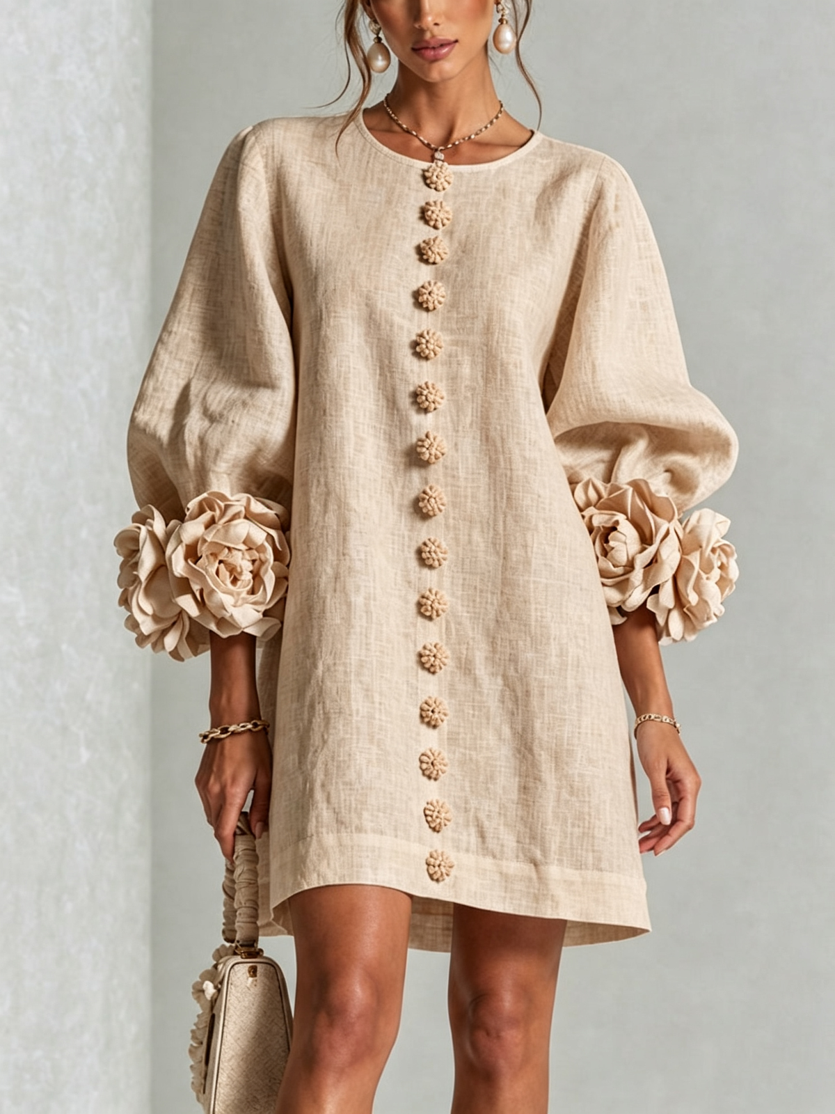 Rosina | Blossom-Cuff Button Mini Dress