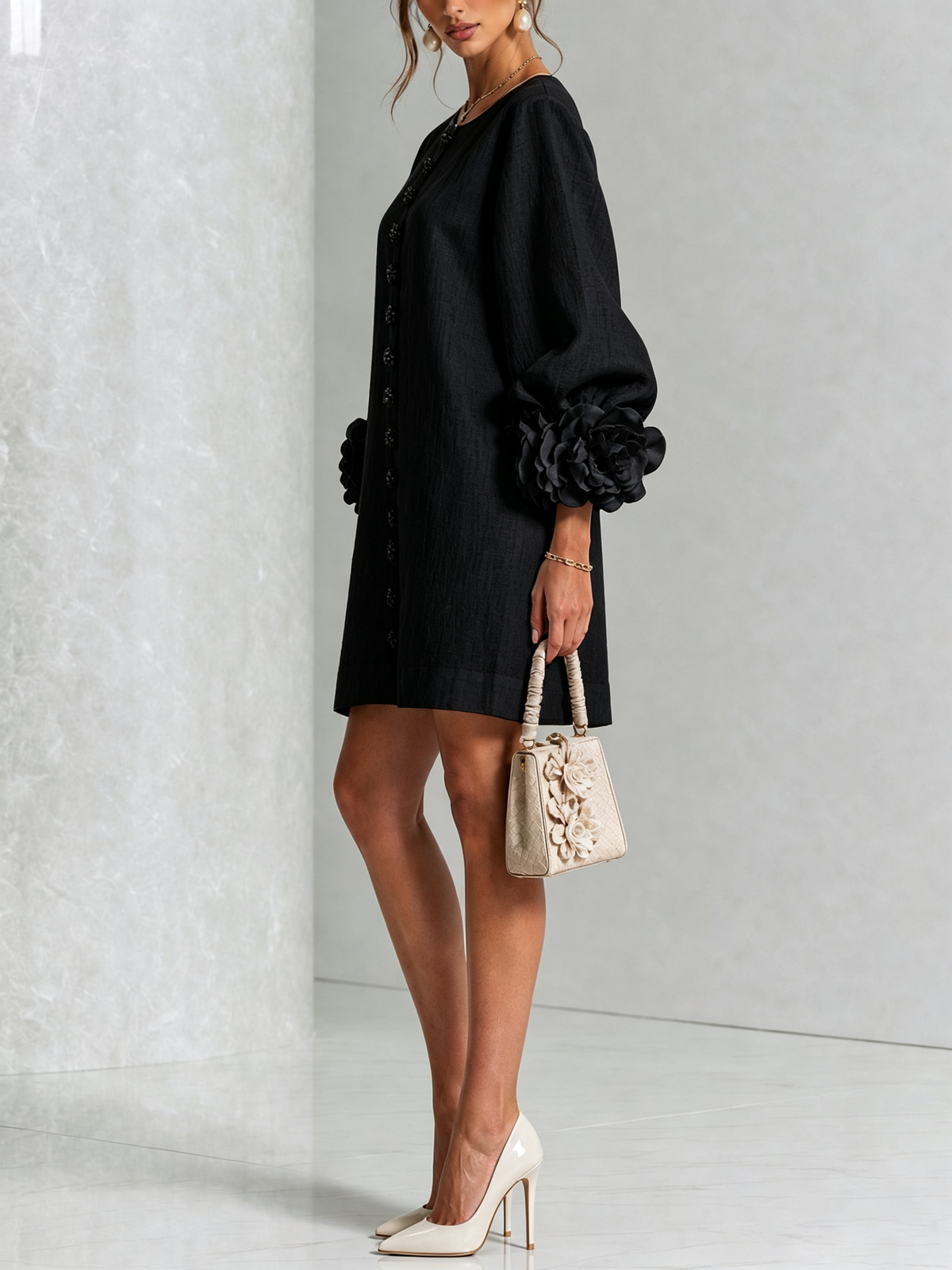 Mary | White Floral Button-down Mini Dress
