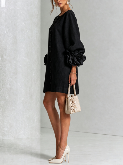 Aurora | Floral-Cuff Button Mini Dress