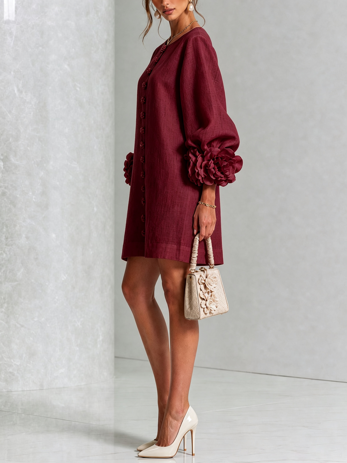 Mary | White Floral Button-down Mini Dress