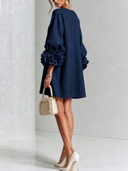 Aurora | Floral-Cuff Button Mini Dress