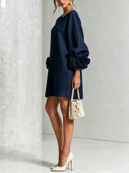 Amelia | Rosette-Cuff Mini Dress