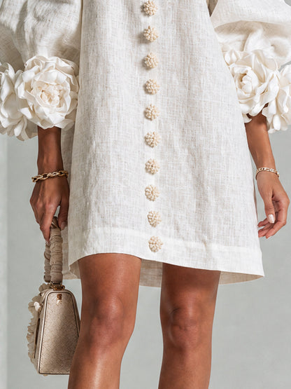 Mary | White Floral Button-down Mini Dress