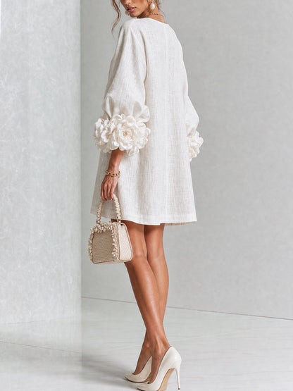 Aurora | Floral-Cuff Button Mini Dress