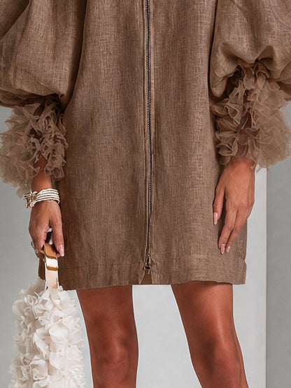 Rebecca | Zip-Front Balloon Sleeve Mini Dress