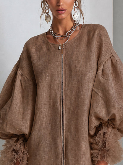 Rebecca | Zip-Front Balloon Sleeve Mini Dress