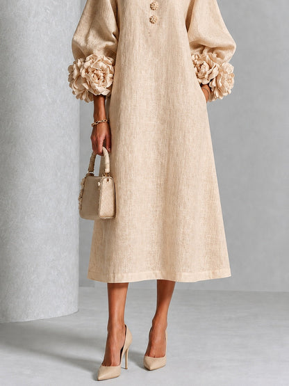 Rosanne | Rosette-Cuff Midi Dress