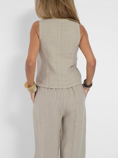 Aira™ – Buttoned Vest &amp; Wide-Leg Trousers Set