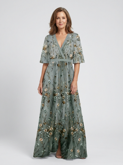 Melodi | Long Floral Dress with V-Neck