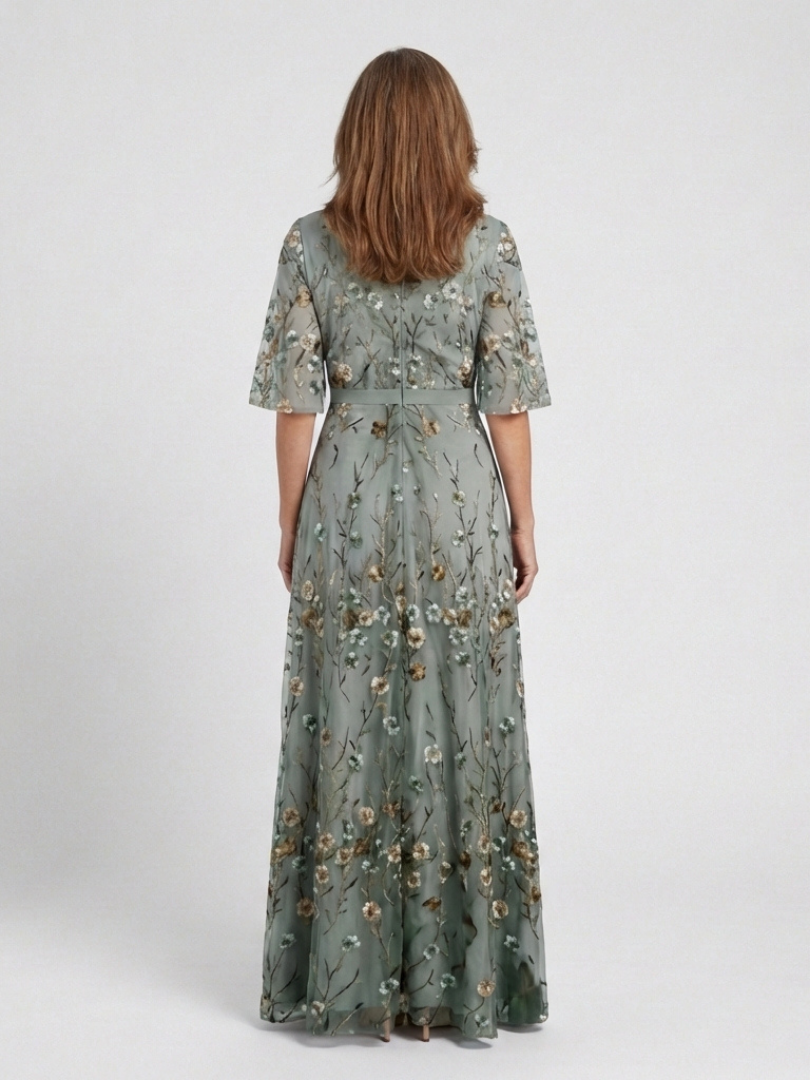 Adeline | Floral V Neck Short Sleeve Maxi Dress