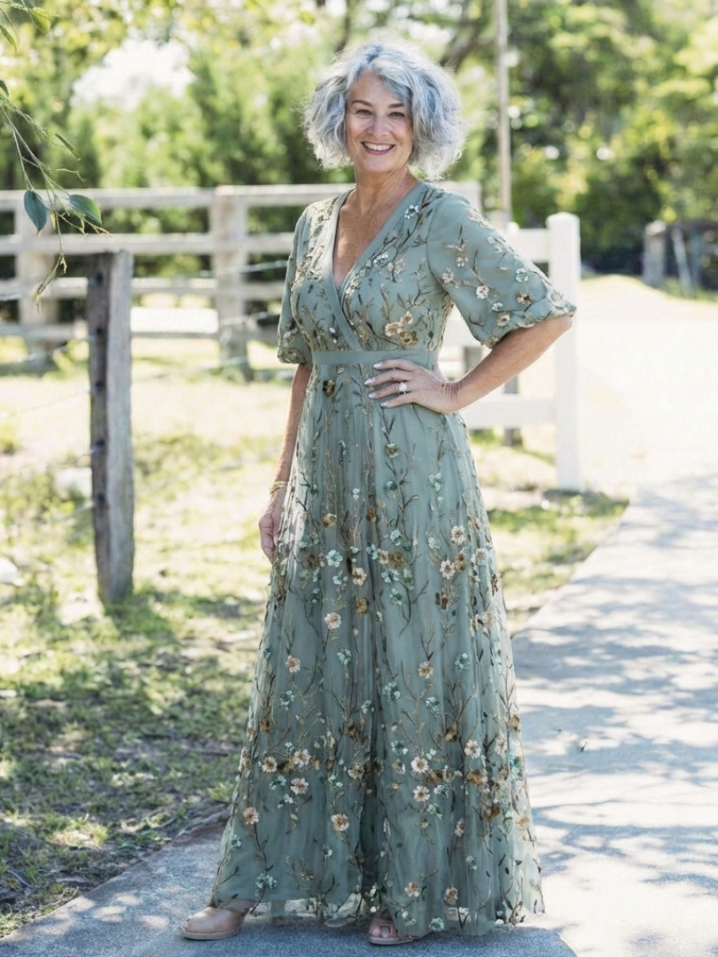 Melodi | Long Floral Dress with V-Neck
