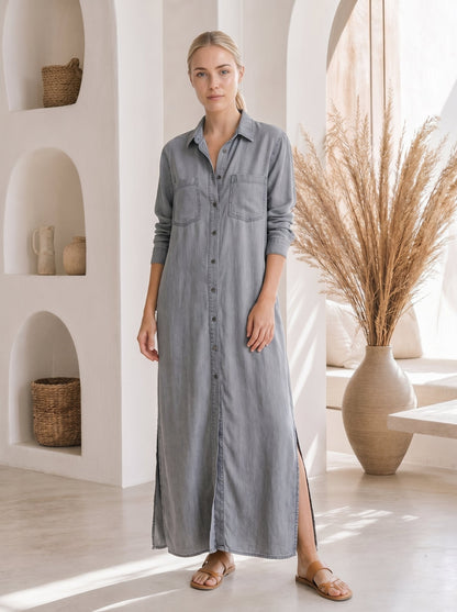 Wren – Denim Maxi Shirt Dress