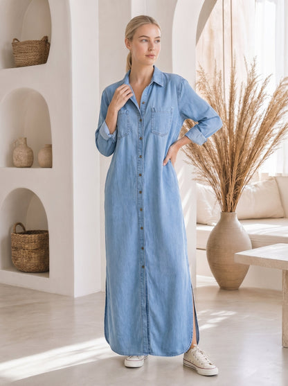 Wren – Denim Maxi Shirt Dress