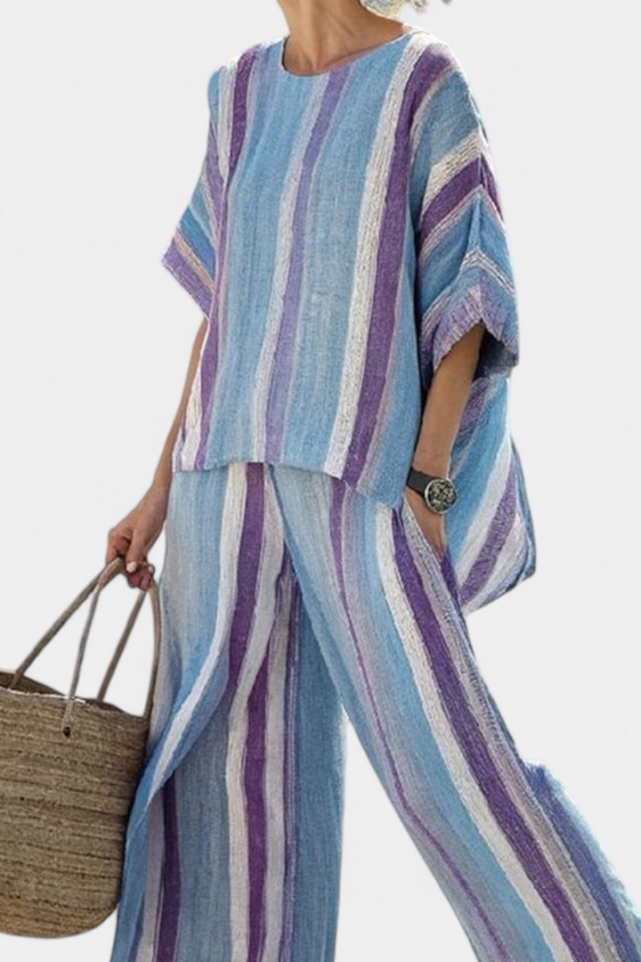 Océane | Top Malva Pastel & Pantalón Rayado