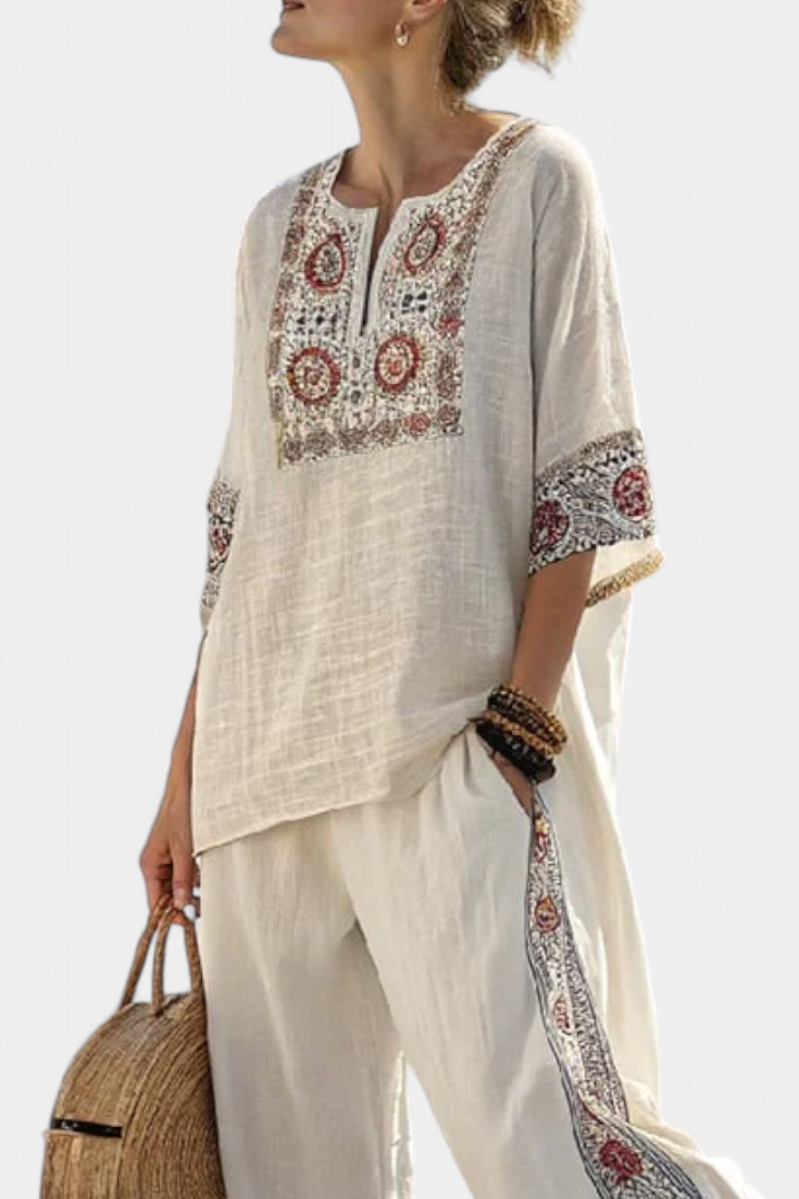 Apolline | Blusa Bordada & Pantalón Ancho