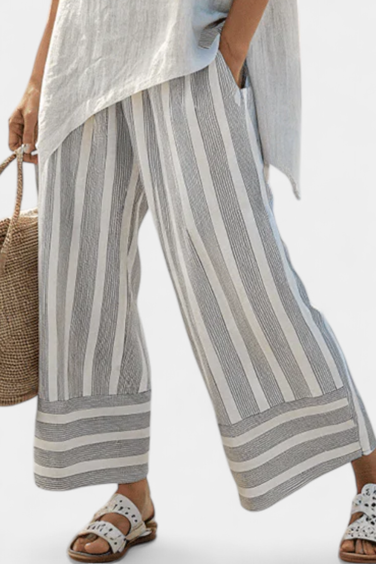 Amélie | Blusa Asimétrica & Pantalón Rayado
