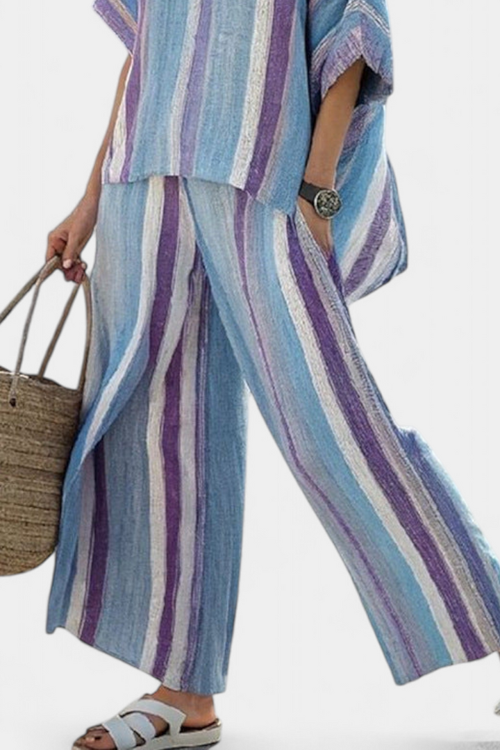 Océane | Top Malva Pastel & Pantalón Rayado