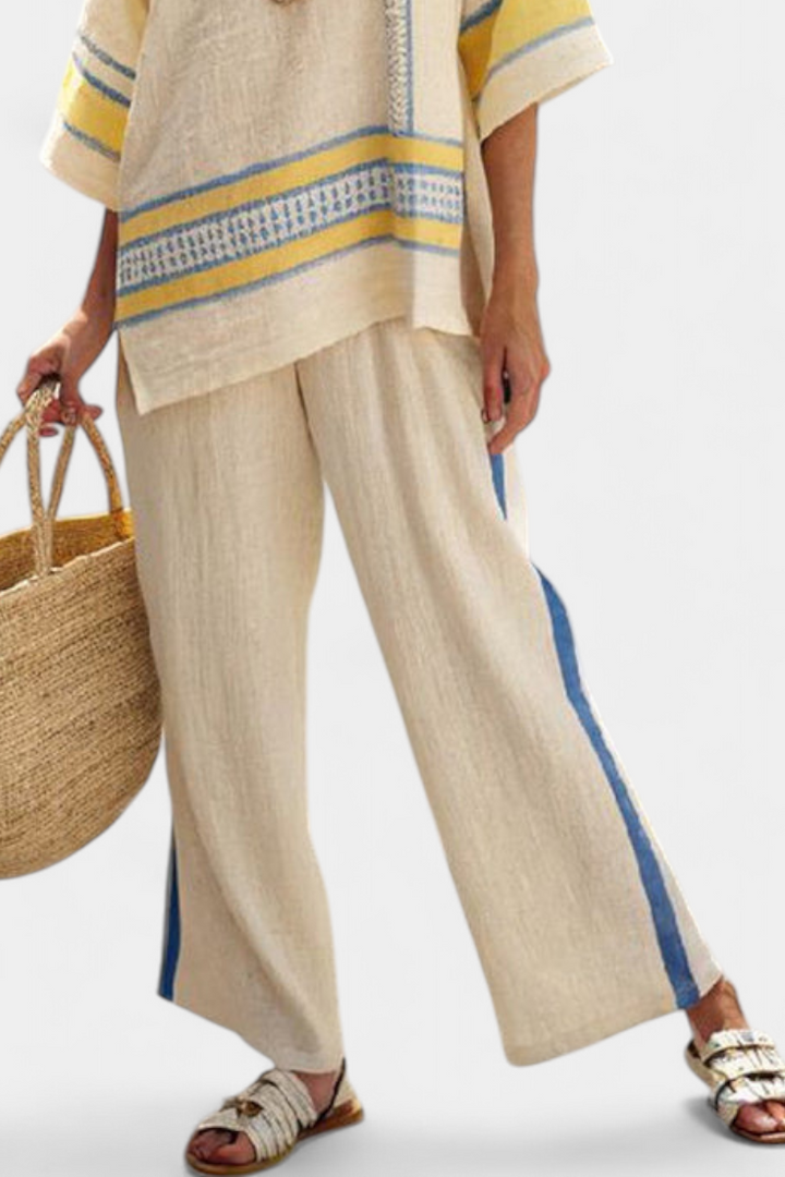 Sofia | Top Azul Amarillo & Pantalón