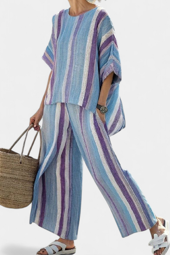 Océane | Top Malva Pastel & Pantalón Rayado