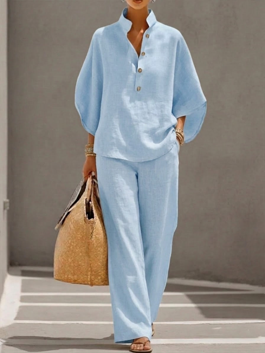 Mariel – Conjunto Elegante con Mangas Murciélago y Pantalones Amplios