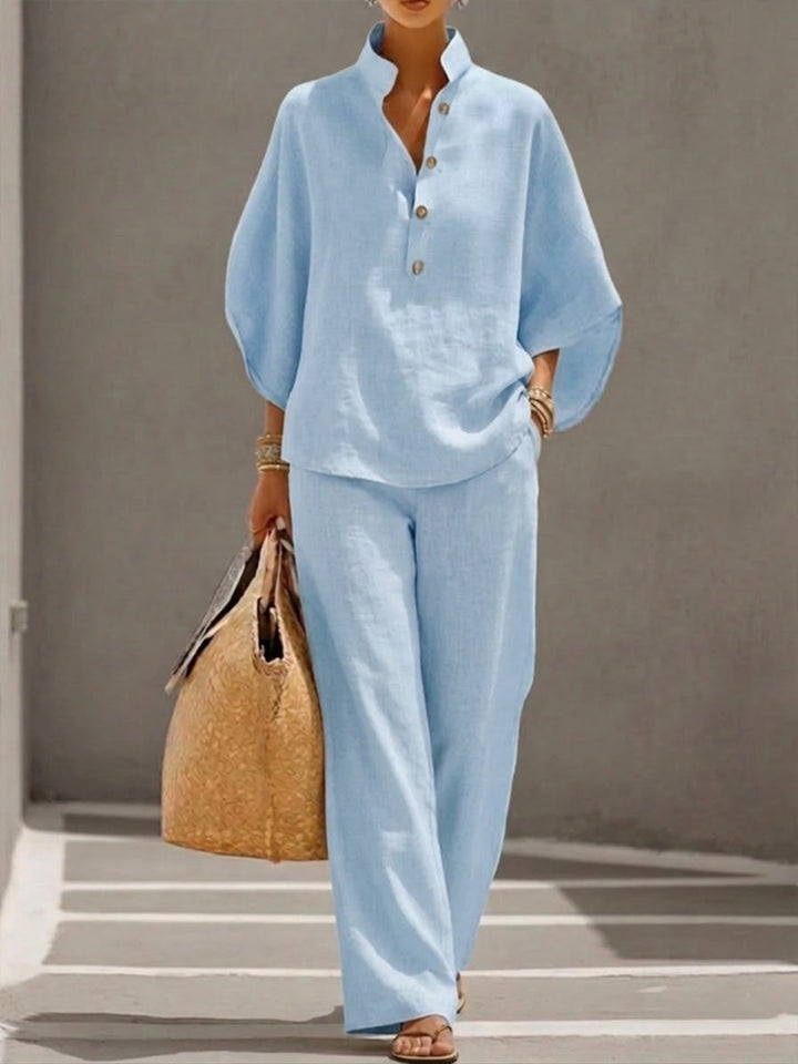 Mariel – Conjunto Elegante con Mangas Murciélago y Pantalones Amplios