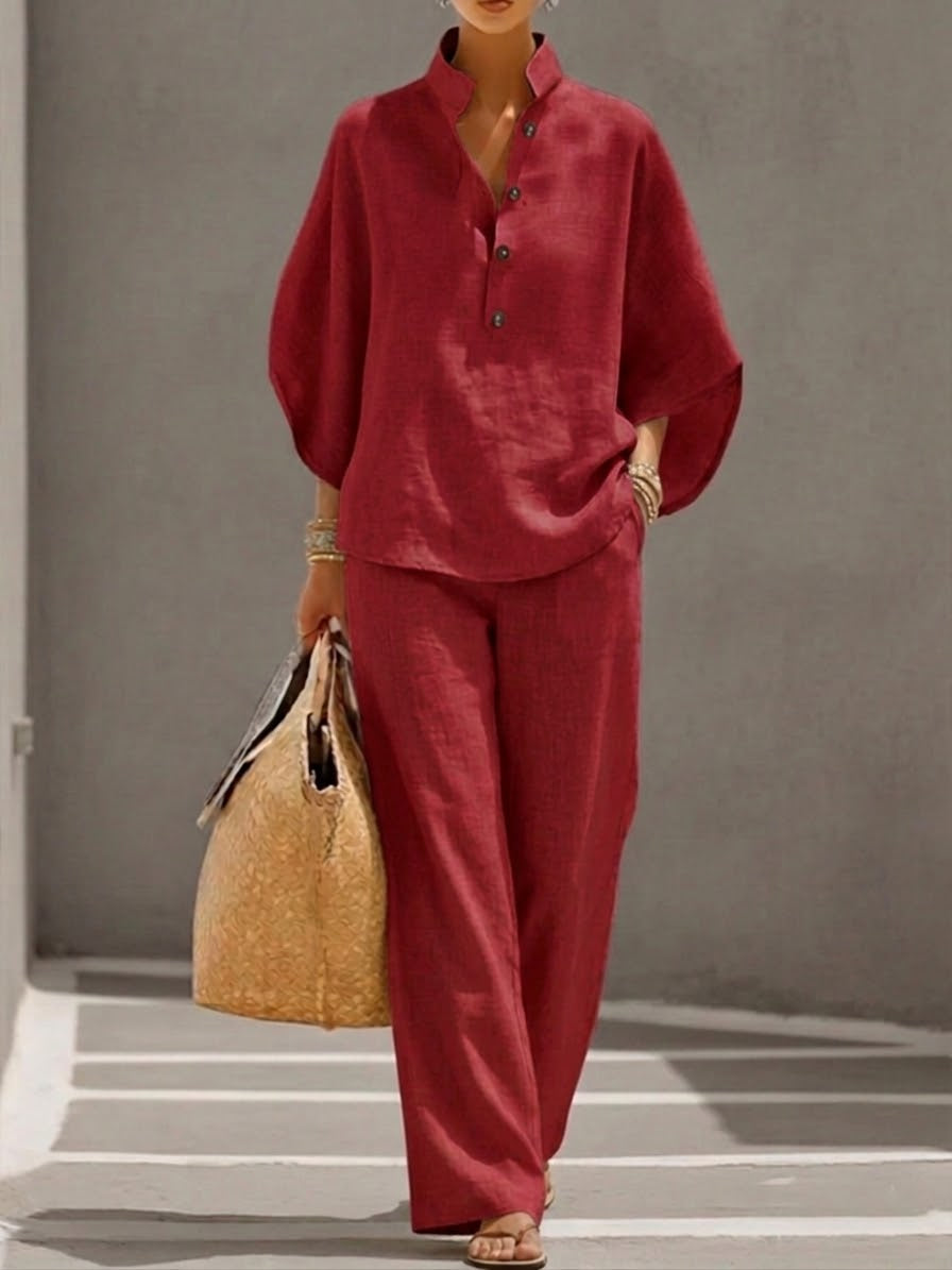 Mariel – Conjunto Elegante con Mangas Murciélago y Pantalones Amplios