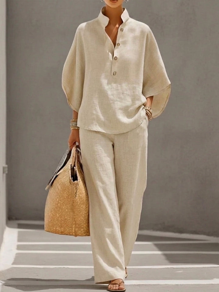 Mariel – Conjunto Elegante con Mangas Murciélago y Pantalones Amplios