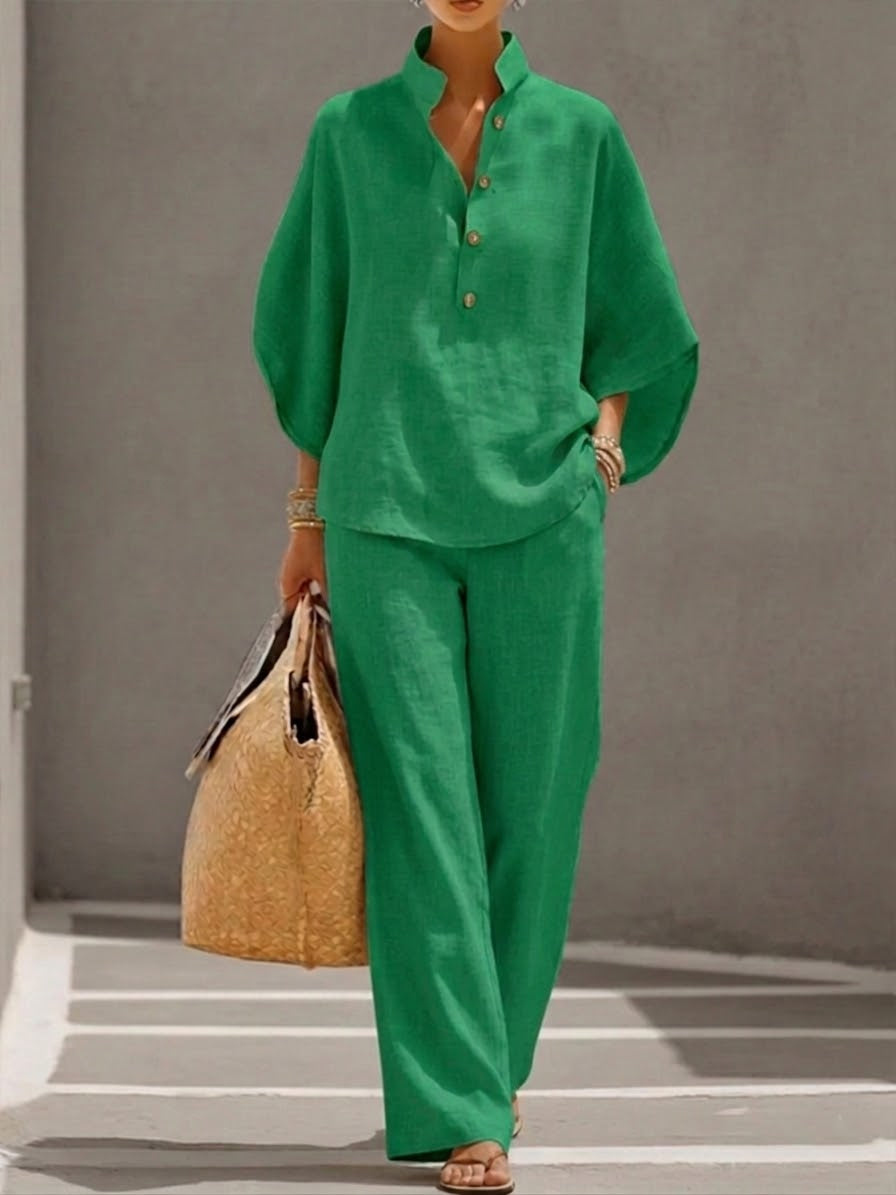 Mariel – Conjunto Elegante con Mangas Murciélago y Pantalones Amplios